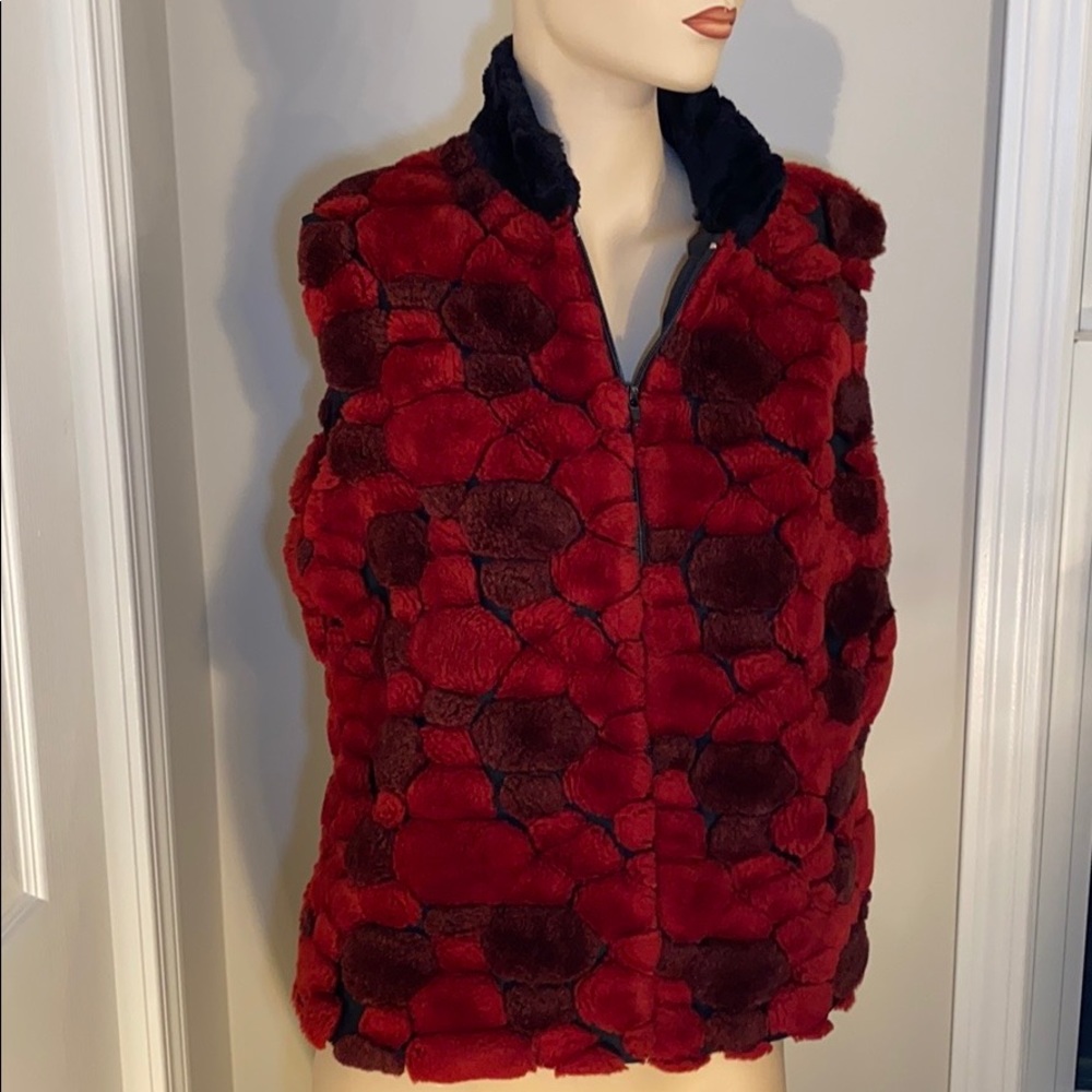 Joseph Ribkoff Faux Fur Vest Red & Black